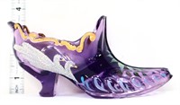 Fenton purple shoe w/ swans & leaves
