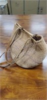 Hand-woven double leather handled 12in handbag