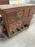 WOOD CABINET- DRAWERS, MISSING BOTTOM DRAWERS-