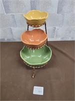 3 Princess House bowls with metal stand