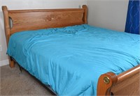 Vintage King Oak Sleigh Bed w/ Mattress & Linens