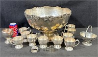 Crescent Silver Plated Punch Bowl Set & Misc. -Lot