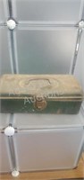 Vintage metal 14 inch tackle box with assorted