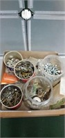 Large assortment threaded bolts, nuts, washers,