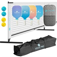 VolleyPro Portable Pickleball Set with Net | 4 Ca