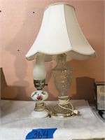 Lamps: glass lamp; hurricane-type lamp