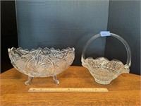 Cut Glass Basket & Footed Fruit Bowl