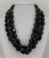 3 strand Black Glass Bead Necklace