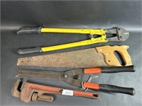 Hand Saw, Pipe Wrench, Hedge Trimmer, Bolt Cutter