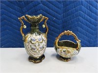 (2) Antique #'d Pottery Glazed rare? German? Vases