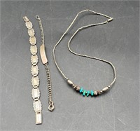 Sterling Silver Bracelets and Turquoise Necklace