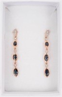 14K Rose Gold Sapphire & Diamond Drop Earrings.