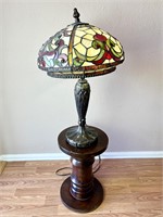 Stained Glass Lamp on Wooden Pedestool