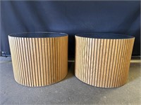 Ribbed Round End Tables with Mirror Tops