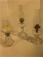 3 Kerosene Lamps with Chimneys
