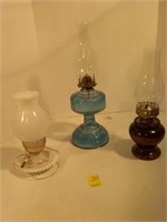 3 Kerosene Lamps with Chimneys