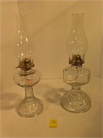 2 Kerosene Lamps with Chimneys