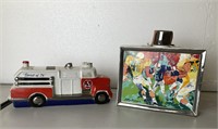 Football and Fire Truck Vintage Decanters
