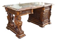 Outstanding 19th c. Highly Carved desk w/ Griffins
