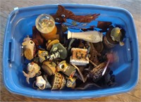 Tote of Figurines Including Ceramic Trees, Snow