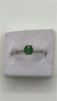Dainty 10K White Gold Ring with Genuine Emerald