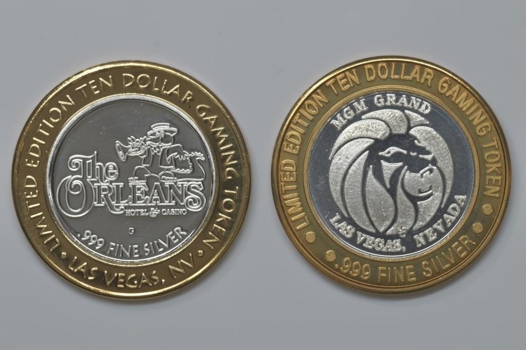 2 - Classic Casino Chips with Silver .999 Centers