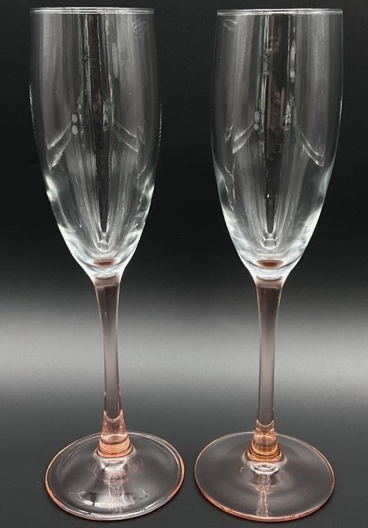 2 Luminarc Pink Stem Champagne Glasses