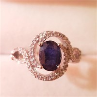 $230 Silver Rhodium Plated Sapphire(1.6ct) Ring