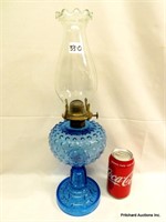 Excellent Antique Blue Glass Oil Lamp