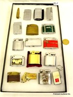 17 Vintage Lighters In Glass Display Case