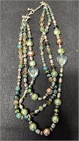 Heavy 3 Strand Necklace Crystals & Pearls Longest