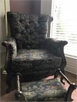 Horse Pattern Chair with Foot Stool