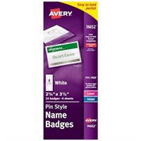 Avery Customizable Name Badges with Pins, 2.25" x