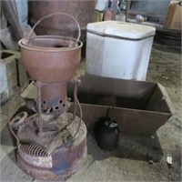 Antique Smelter, Metal Pan & Small Metal Trash Can