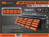 10' Heavy Duty 25 Drawer Work Bench