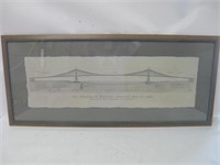 41"x 18" Framed Repro Sketch Brooklyn Bridge