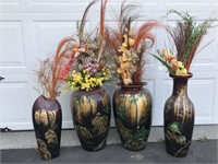 4 ORIENTAL THEMED HAND PAINTED VASES