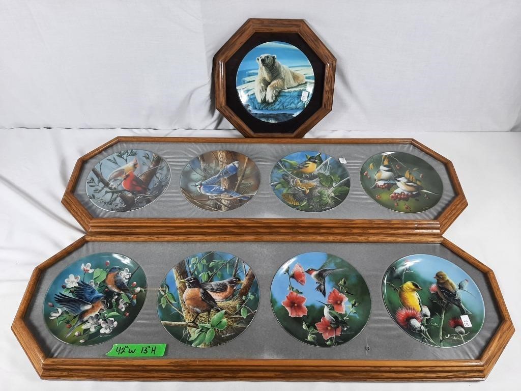 Framed Collector plates 42"W 13"H