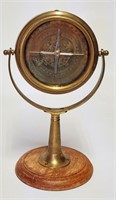 BRASS ON WOOD NAUTICAL COMPASS as-is