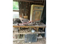 Tire Chains, Castens, Workbench with contents