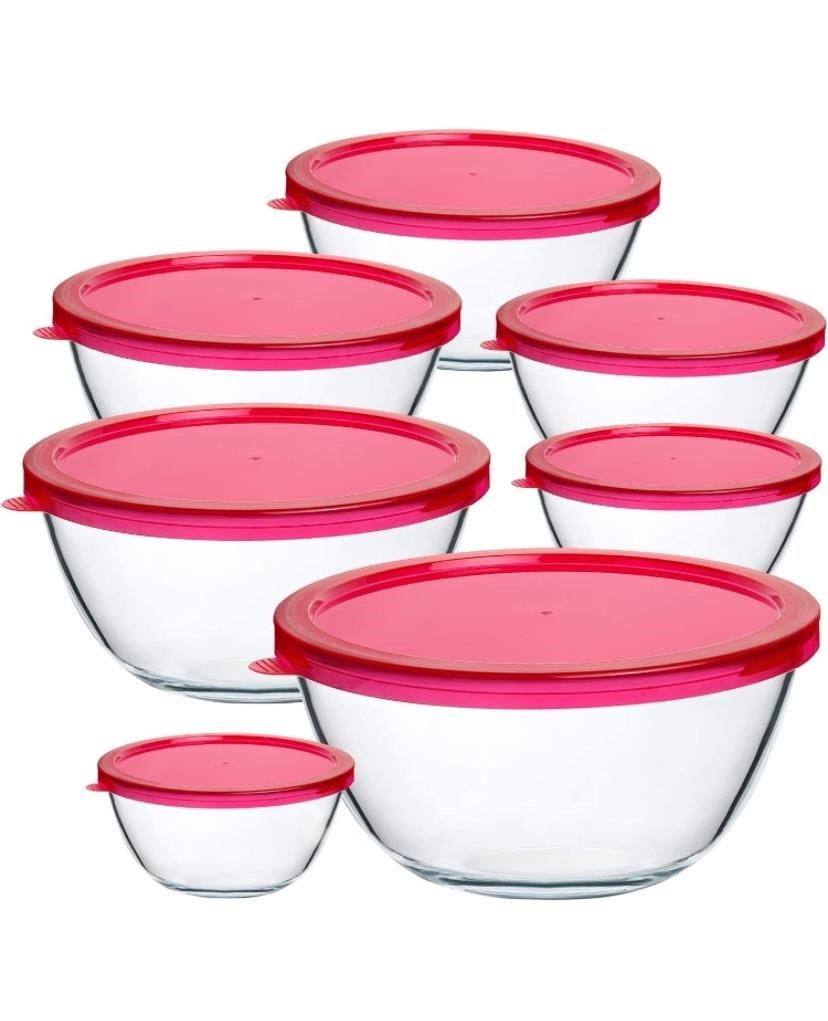 KOMUEE 14 Pieces Glass Mixing Bowls with Lids Set,