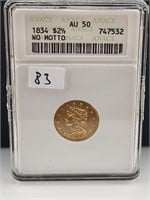 1834 No Motto $2.50 Gold Coin ANACS AU50