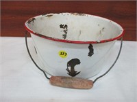 Vintage Red Trim Enamel Pot