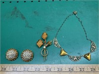 Vintage earrings, necklace, pin