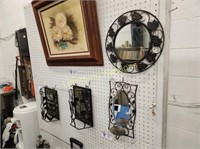 FOUR DECORATIVE MIRRORS AND CANDLE HOLDERS