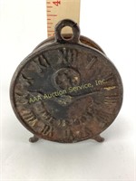 Cast iron & tin clock still bank antique Time Is