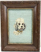 Antique Poodle Dog Needlework Art Framed