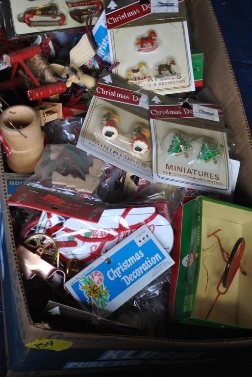 Box of Christmas decorations mostly new