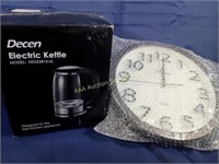 Electric kettle NIB, wall clock with large