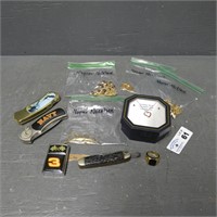 Assorted Costume Jewelry, Pocket Knives, Lighter